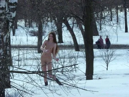 Зимове оголення в парку гарячі фото красуні на снігу